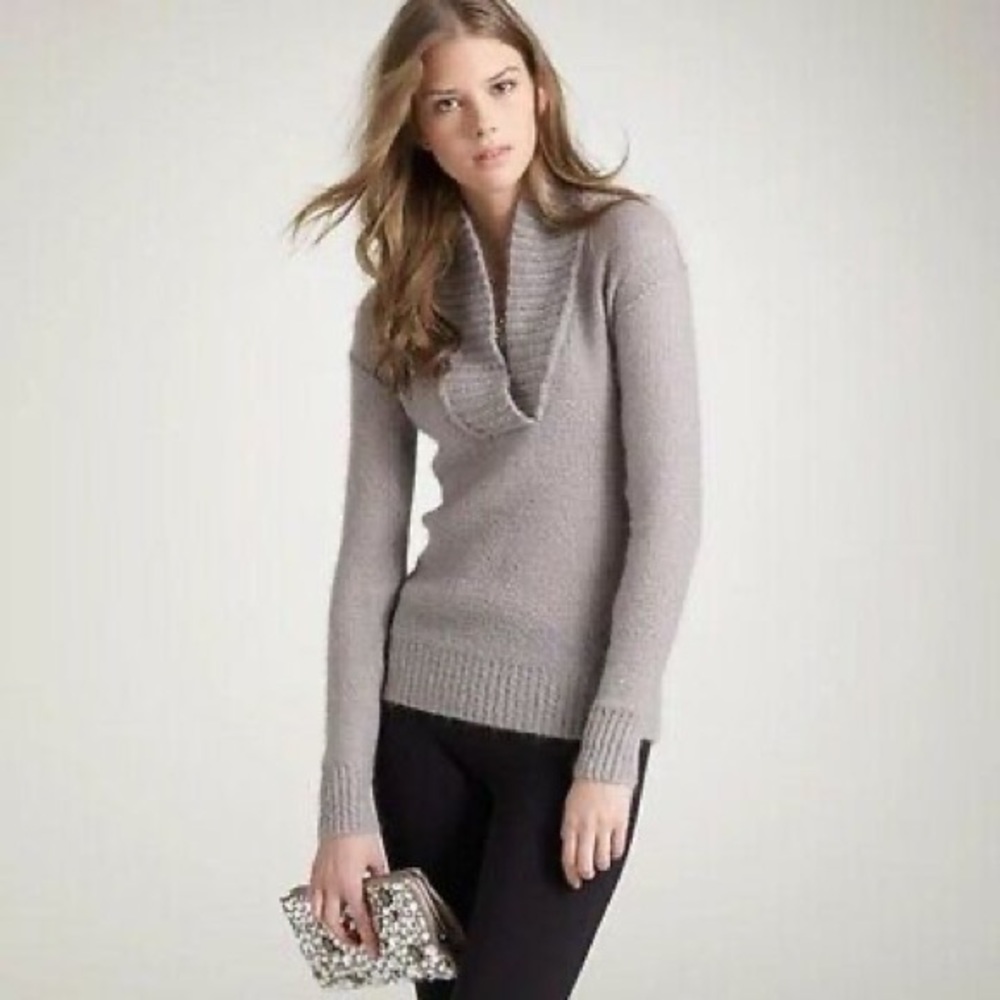 J Crew Dolce Shawl Collar Mohair Wool Sweater Gray